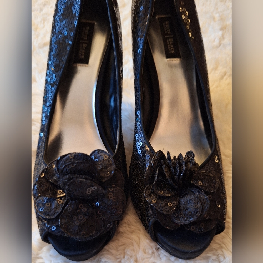 White House Black Market Black Sequin heels 9M